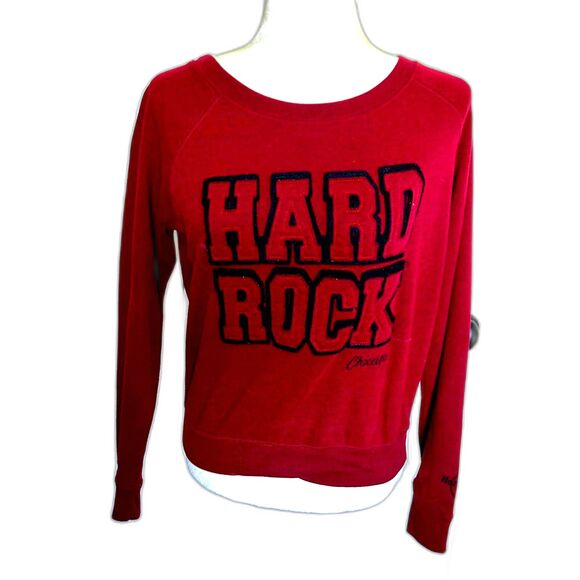 VINTAGE Hard Rock Cafe Woman's Sweatshirt Size S Biker Rocker Fitted Scoop Neck - Picture 4 of 5